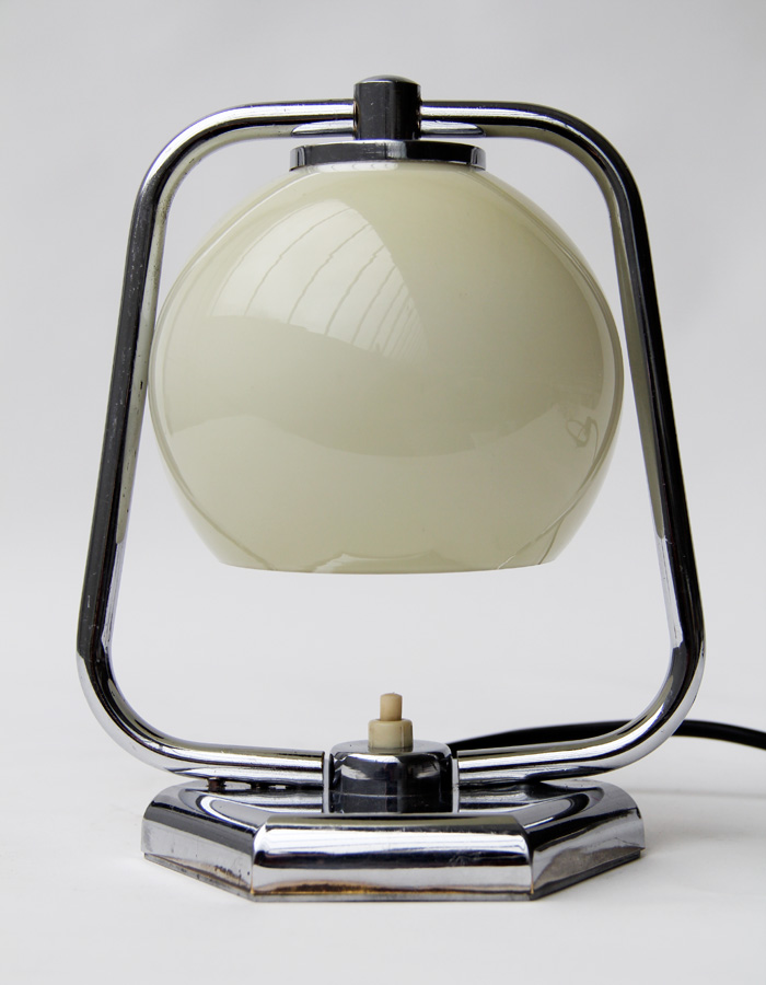 French Art Deco Bedside Lamp Chrome Glass 1920