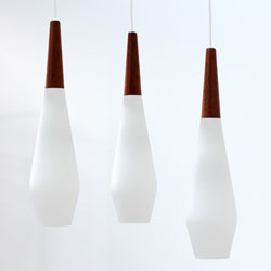 Danish Teak Pendant Ceiling Light, Retro Glass Lamp Shade 1960s Gla