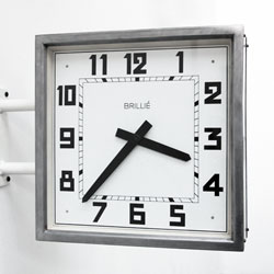 Industrial Clock, Brillié Square Double Sided, 1950s Vintage