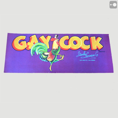 gay cock fruit crate label California  USA 1930s